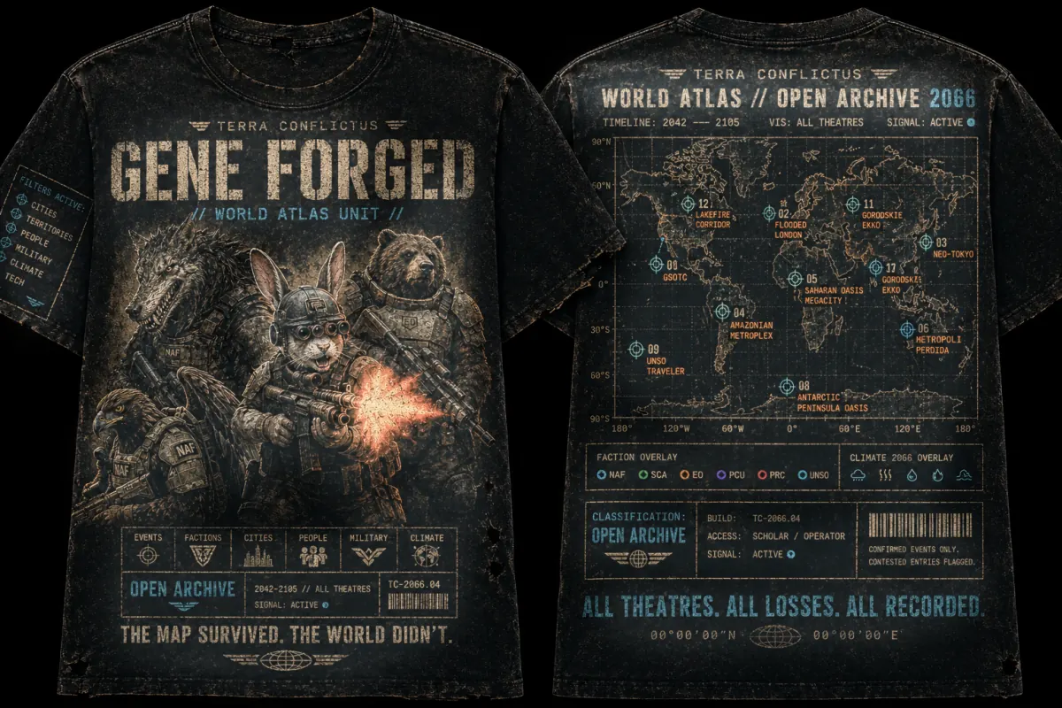 Gene Forged World Atlas Unit tour shirt — front and back